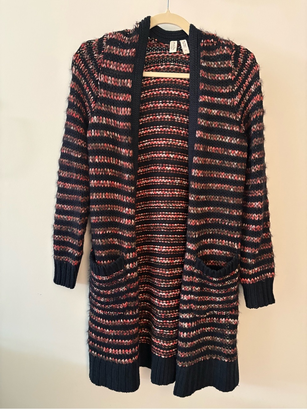 Anthropologie Navy, Pink & Cream Striped Open Cardigan